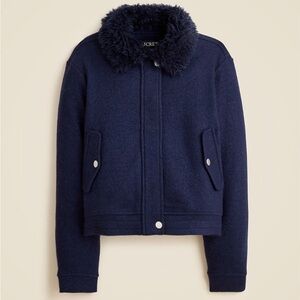 J. Crew Wool-blend flight jacket w/ faux-fur collar